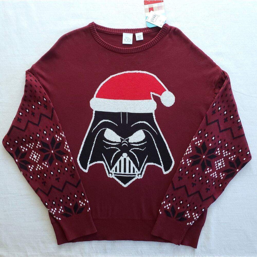 Darth Vader Christmas Sweater Mens S Red Holiday Fair Isle Disney Star Wars NEW